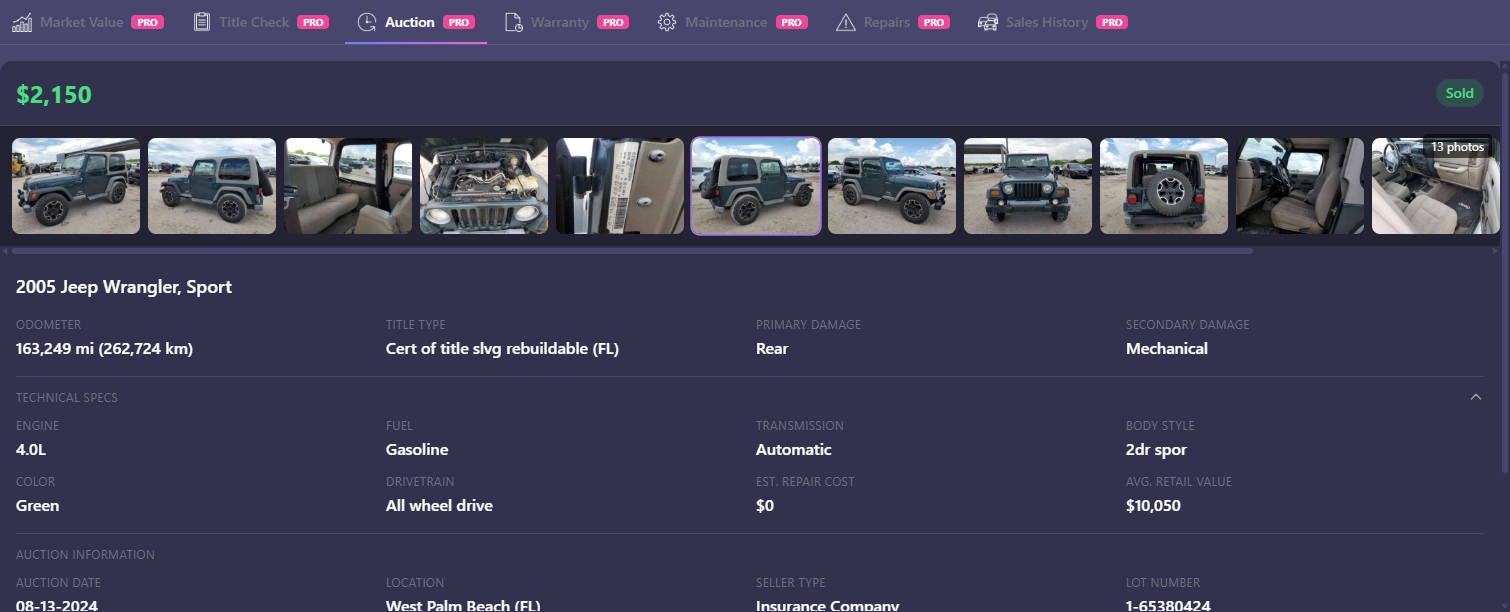 Screenshot: Auction records or no records