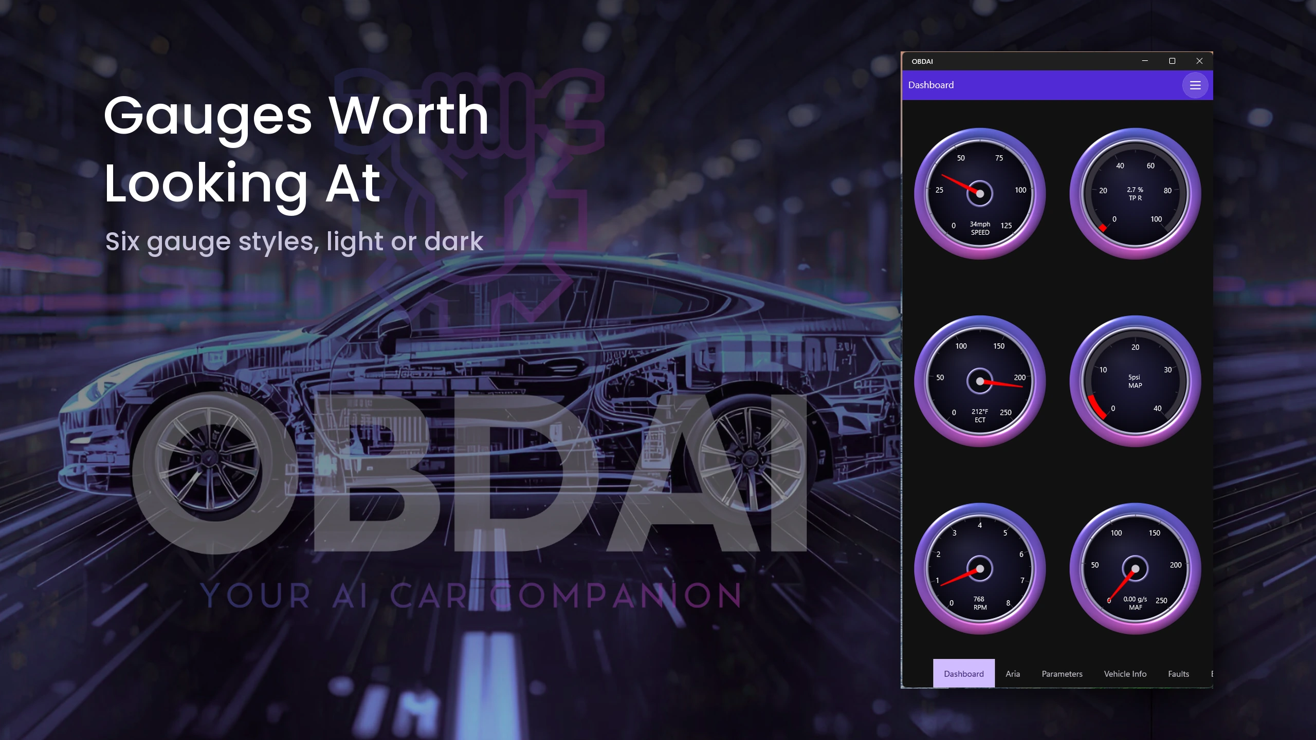 A clearer live view: OBDAI on Windows, demonstration data
