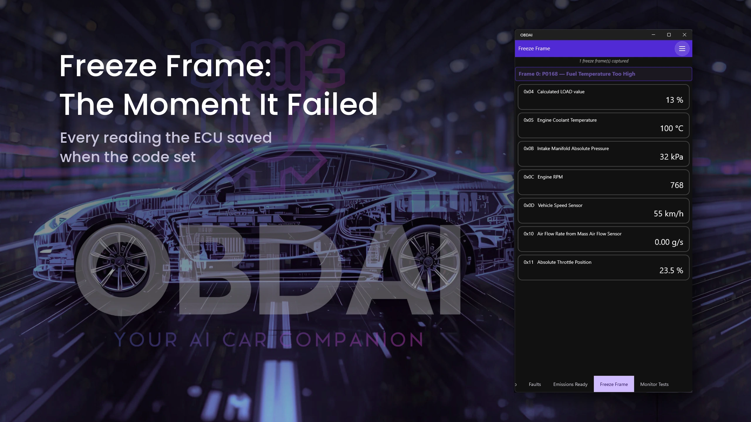Return to the recorded conditions: OBDAI on Windows, demonstration data