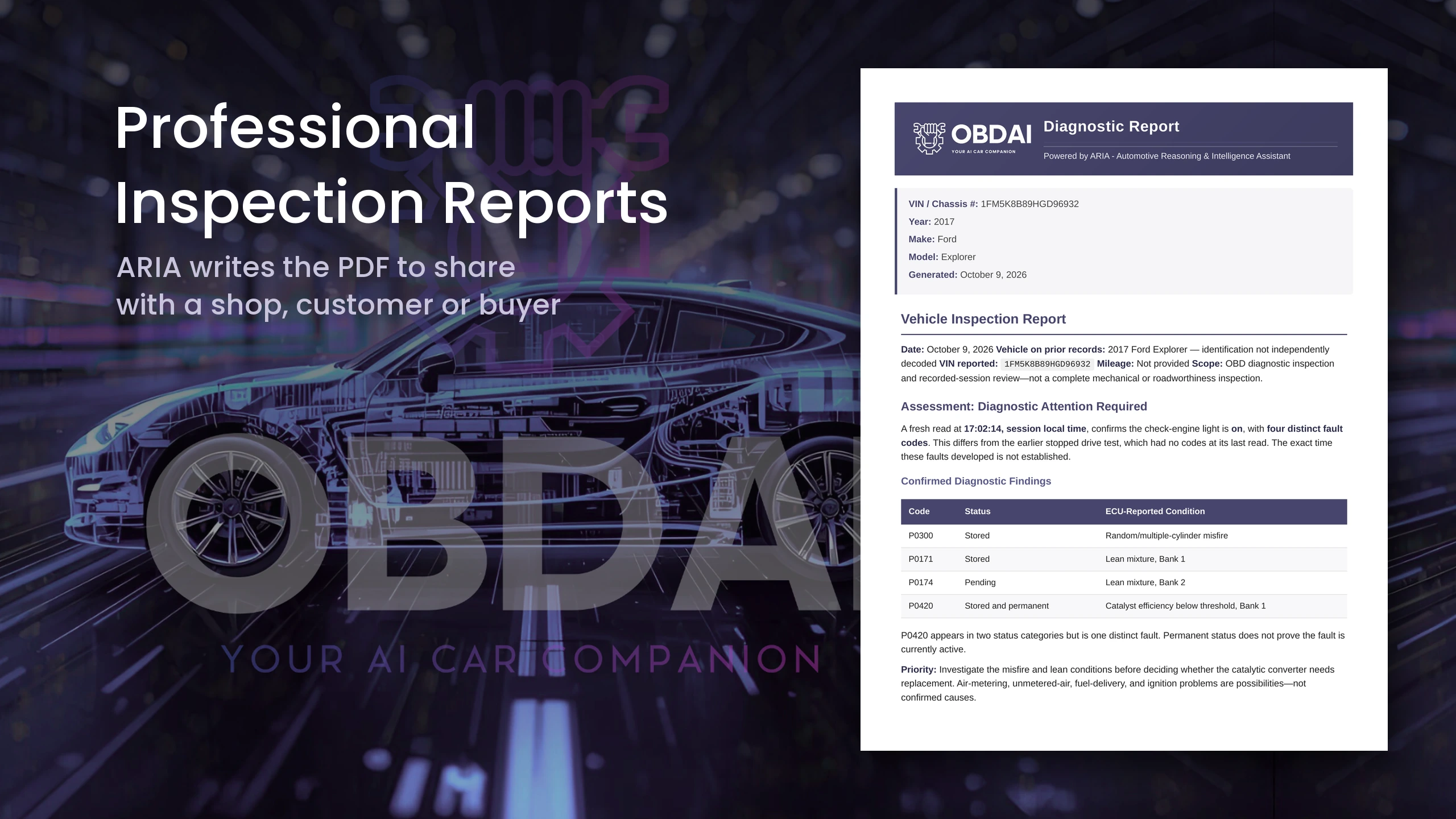 Take the findings with you: OBDAI on Windows, demonstration data