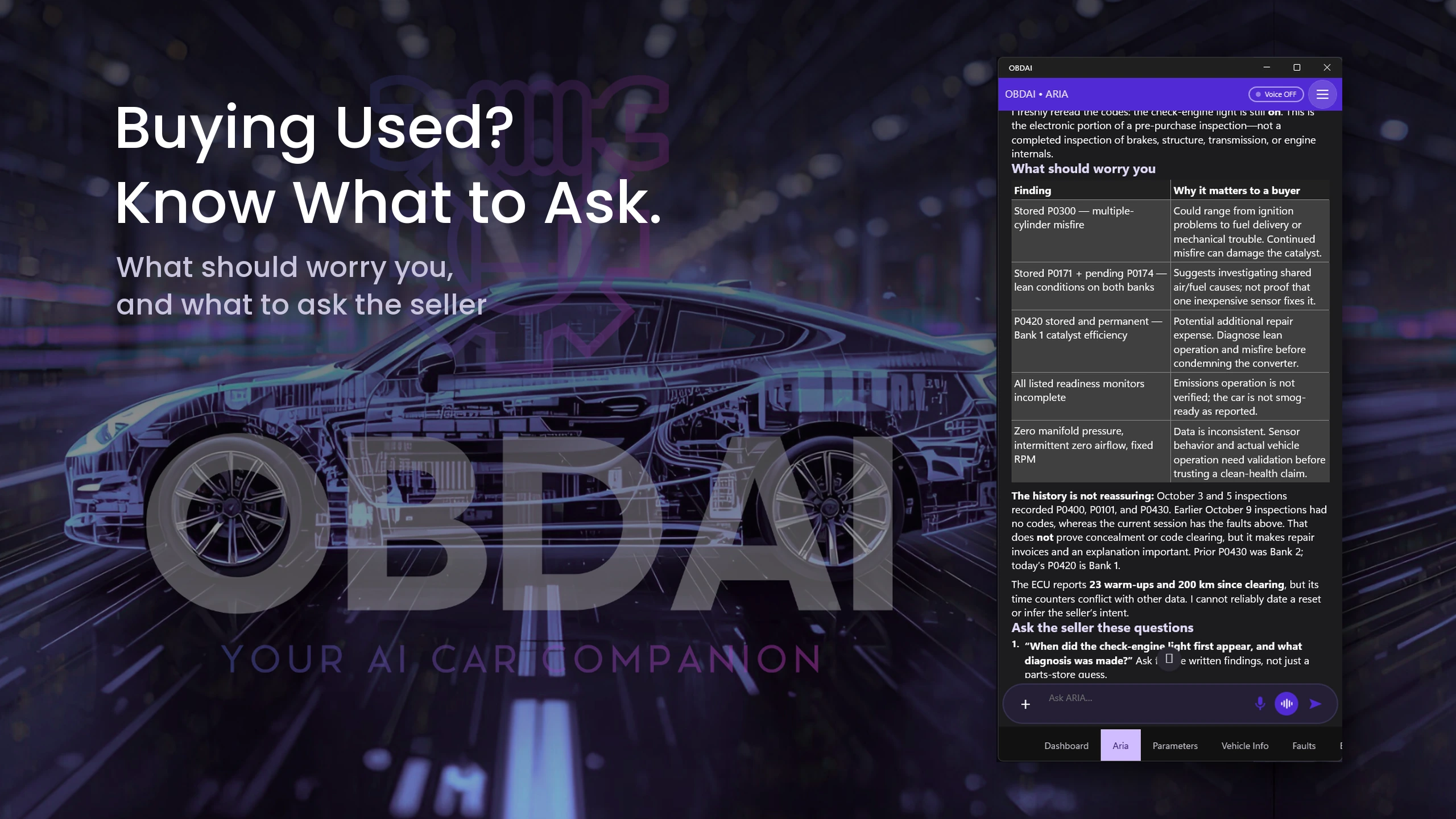 Better questions before you buy: OBDAI on Windows, demonstration data