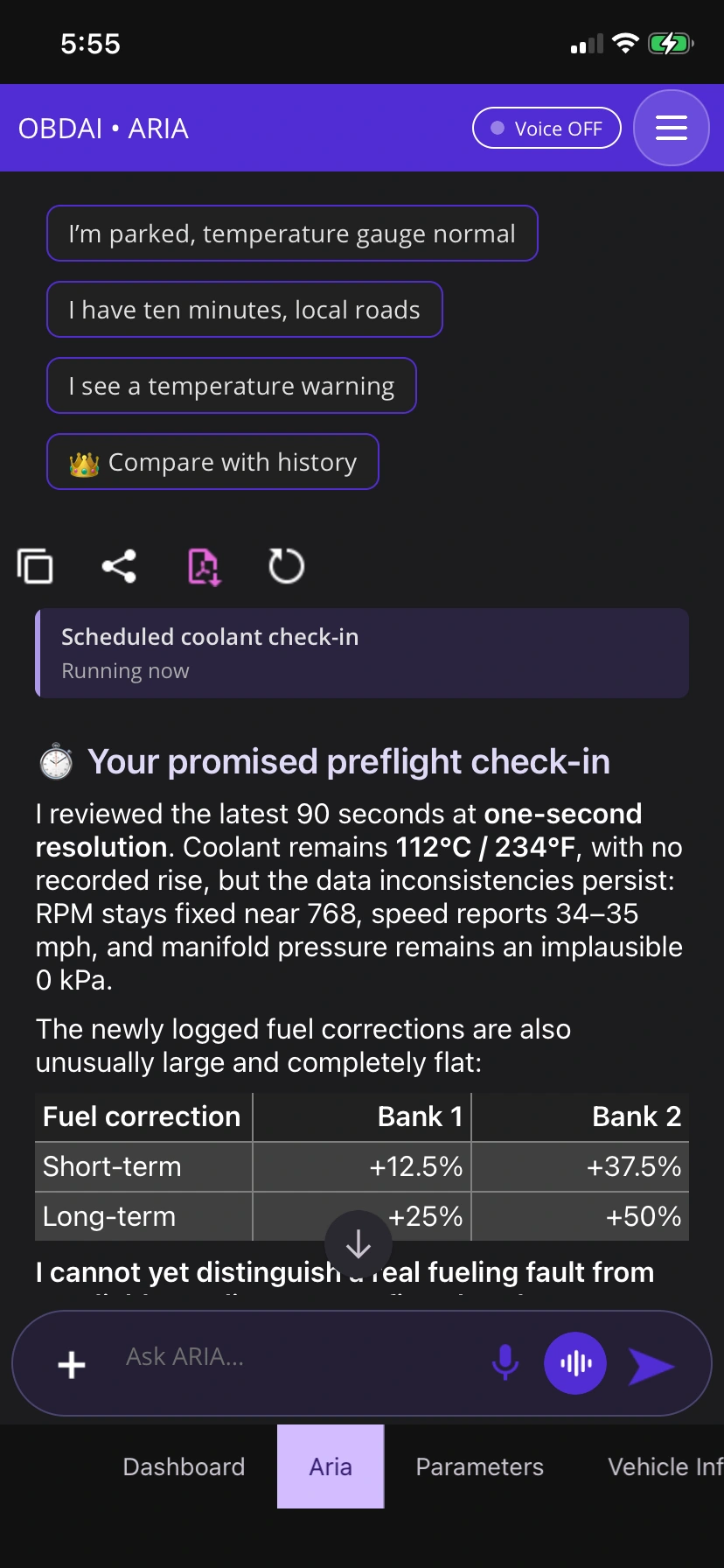A check-in with substance: OBDAI on iPhone, demonstration data
