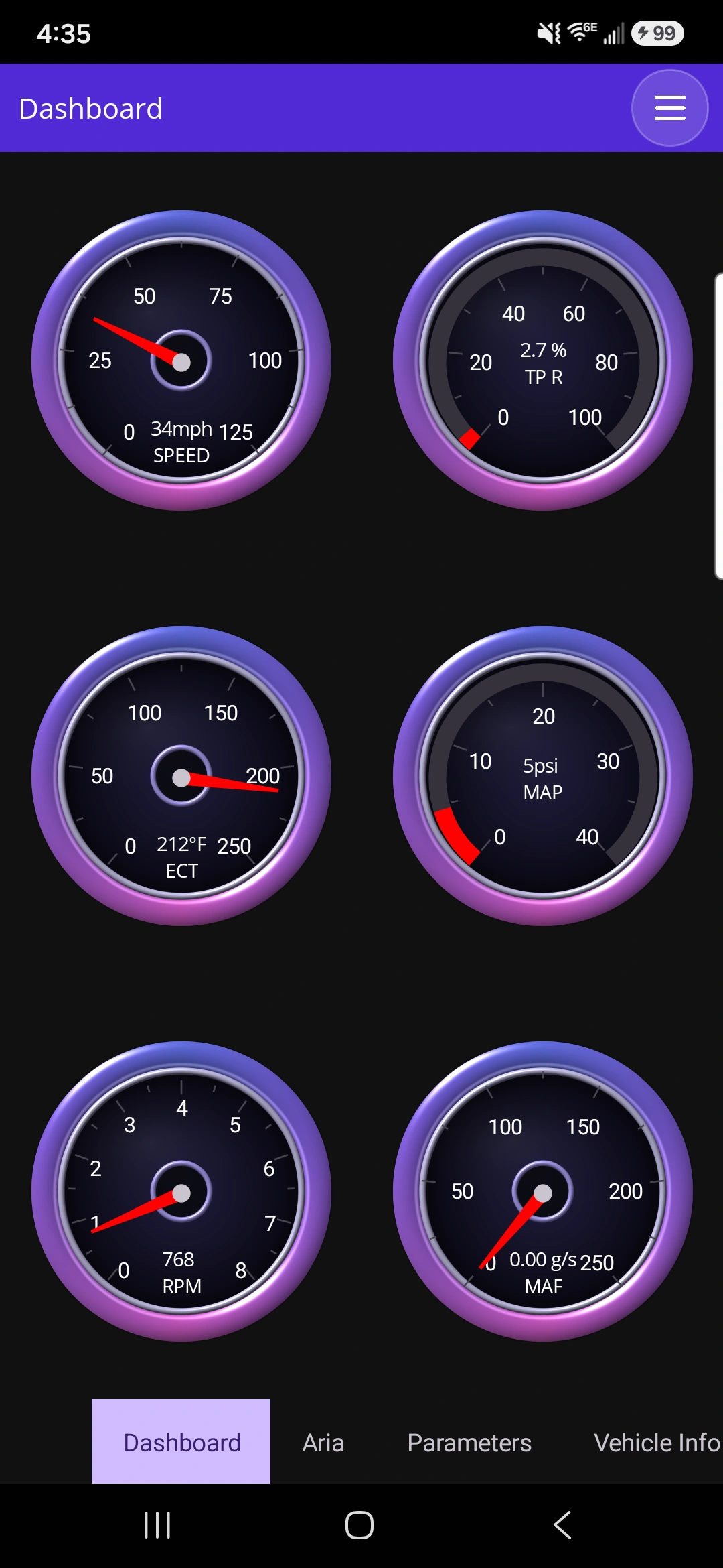 The pulse of the drive: OBDAI on Android, demonstration data