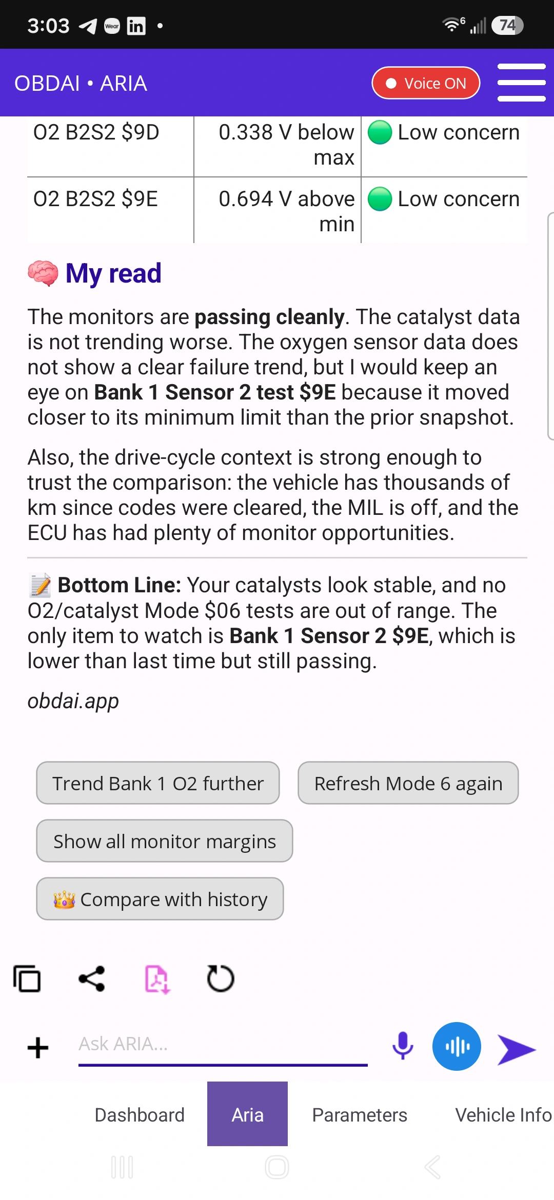 Talk it through with ARIA: OBDAI on Android, demonstration data