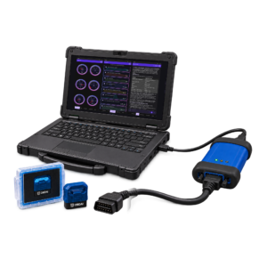 OBDAI Ultra sharp blue J2534 composition v10 - OBDAI OBDAI Ultra with a Windows laptop, blue J2534 interface and included GEN2 adapter. J2534 interface and PC not included.